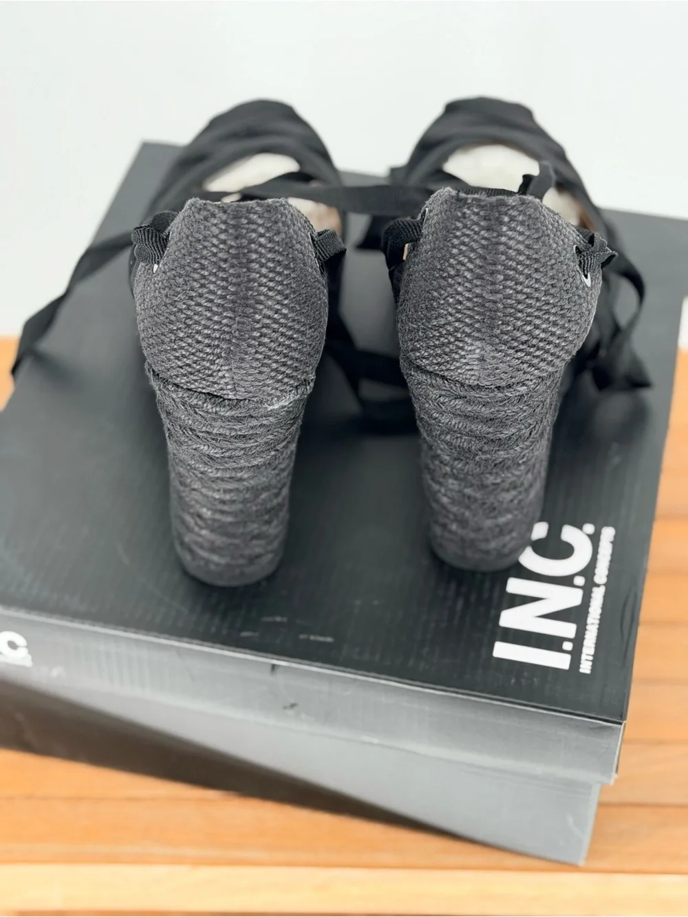 New Women’s INC International Concepts Black Lace-Up Espadrille Wedge Heels 8.5M